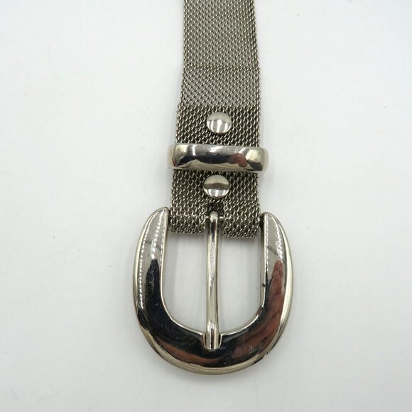 Silver Tone Mesh Belt Womens Size 33 Butterfly Medallions Metallic Buckle - Picture 3 of 8